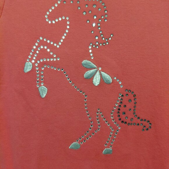 Kids' Pink Pony Rhinestones 100% Cotton Long Sleeve Top Size 8 - Picture 2 of 5